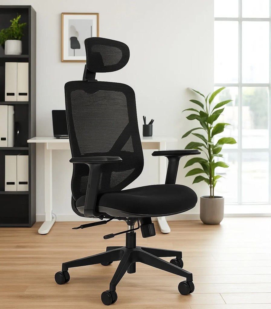 Czarne krzesło biurowe Hit ergonomiczne, zgodne z normą BHP