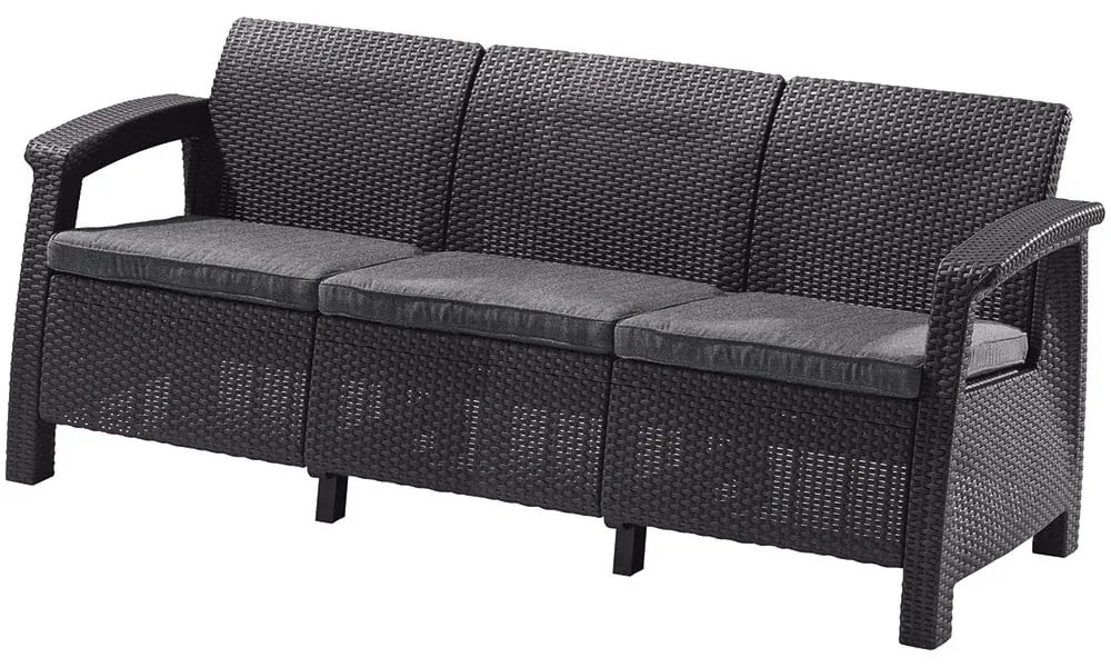 Ciemnoszara sofa ogrodowa z imitacji rattanu Corfu – Keter