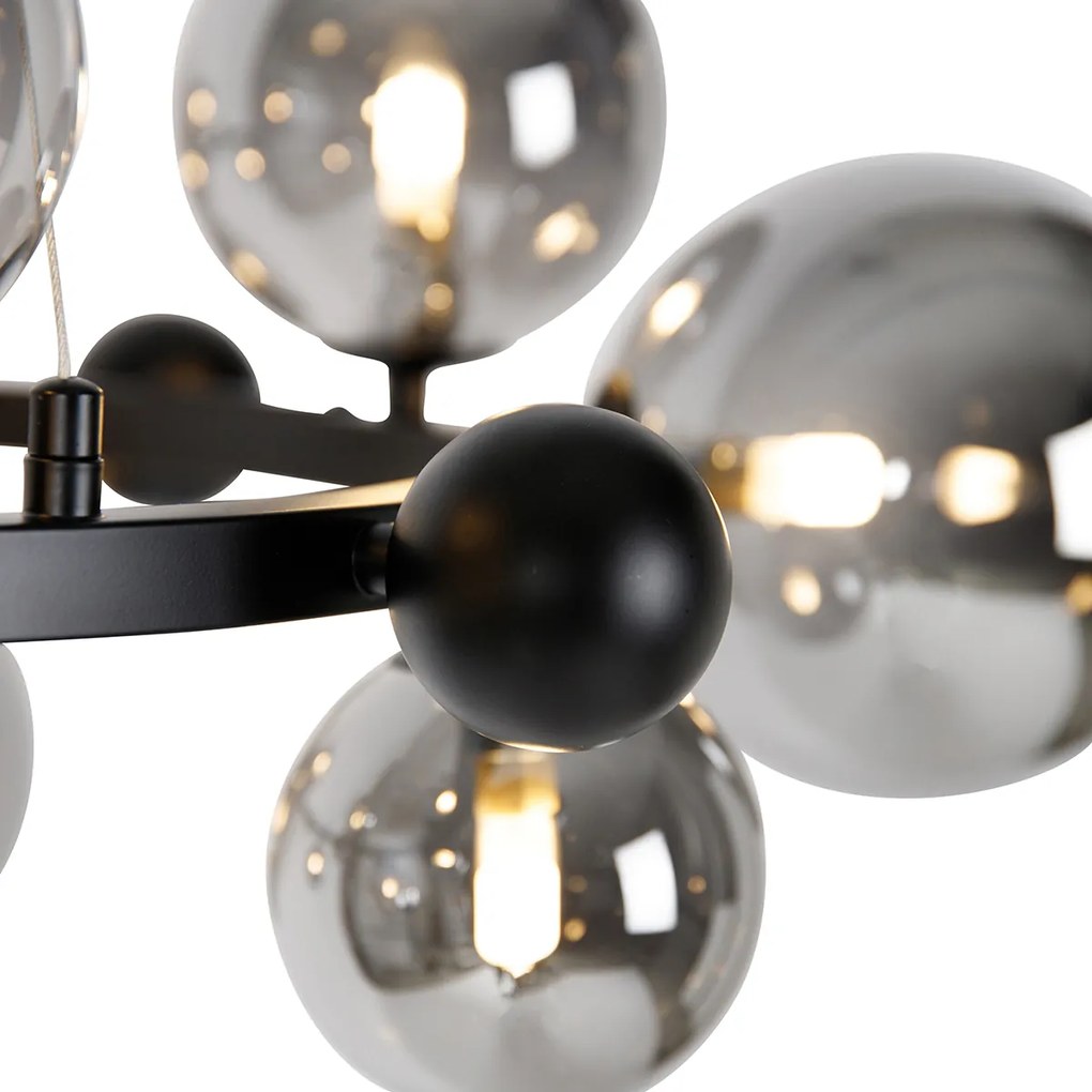Lampa wisząca art deco czarna z przydymionym szkłem 12-świateł - David ArtDeco Oswietlenie wewnetrzne
