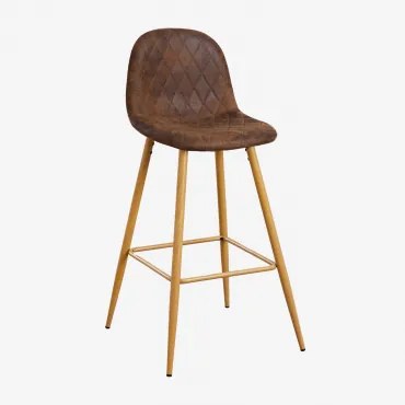 Zestaw 2 Wysokich Stołków Z Imitacji Skóry Glamm Drewno Naturalne & Café Diamond & ↑75 Cm - Sklum