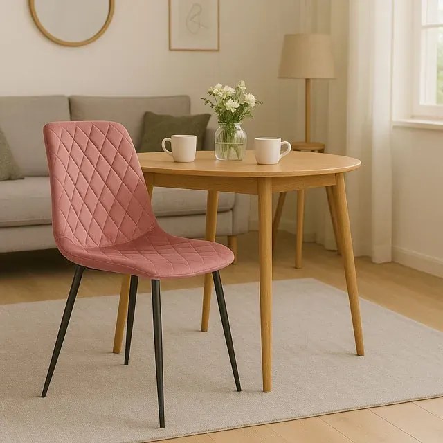 Różowe krzesło pikowane metalowe A1-T46