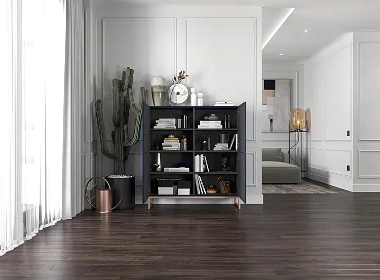 Granatowa komoda z lamelowym frontem E5-M85