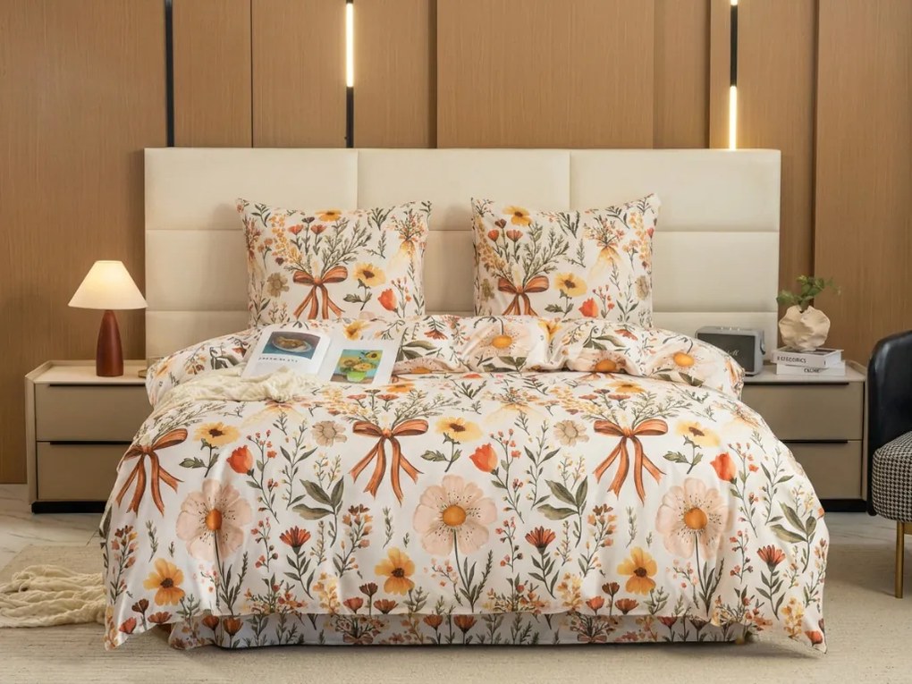 PrzytulneMieszkanie.pl PrzytulneMieszkanie.pl Pościel z mikrofibry FLORAL RIBBON kremowa Rozmiar pościeli: 2 szt 70 x 90 cm | 200 x 220 cm