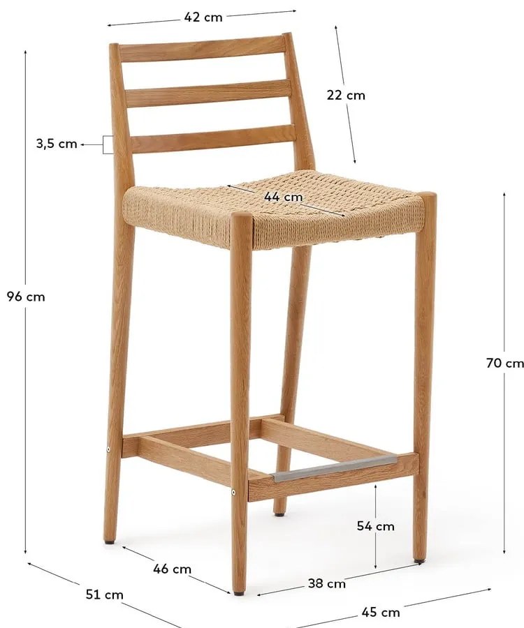 Hoker z litego drewna dębowego w naturalnym kolorze (wysokość siedziska 70 cm) Analy – Kave Home