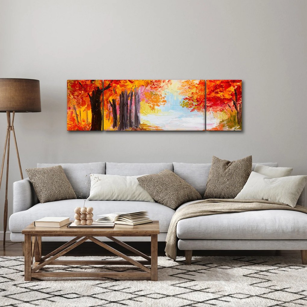 Obraz - Obraz olejny, kolorowa jesień (170x50 cm)