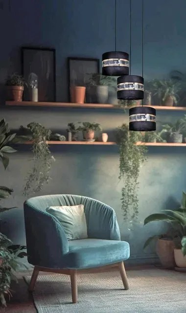 Czarno-złota potrójna lampa wisząca abażurowa - A538 R6-E24