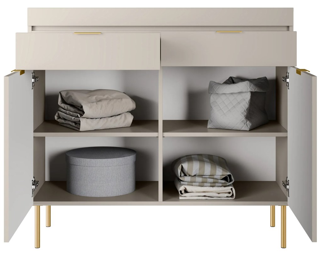 Komoda Sentia 105 dwudrzwiowa z dwoma szufladami - kaszmir / złoty