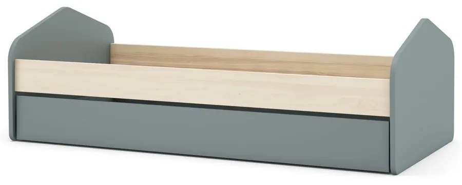 Łóżko dziecięce w dekorze sosny z wysuwanym łóżkiem ze schowkiem ze stelażem 90x200 cm w naturalnym kolorze/szarozielone Estefania – Marckeric