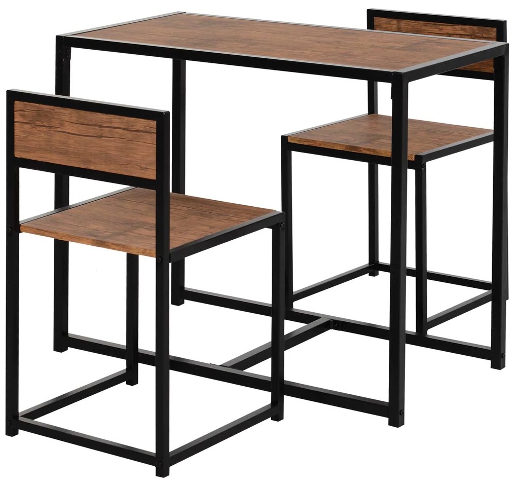 HOMCOM Zestaw barowy 3 części Stół i 2 krzesła Wysoki stolik kuchenny Brąz i Czarny | Aosom PL