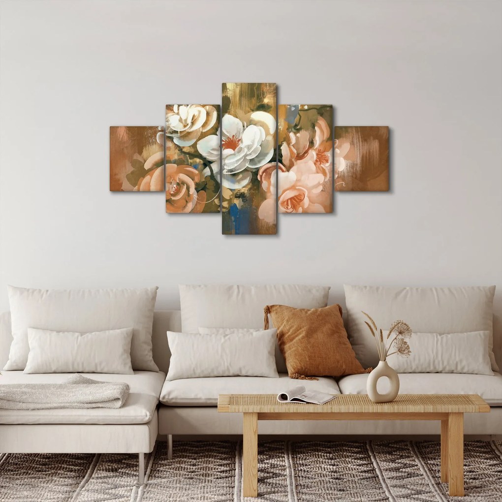 Obraz- Malowany bukiet kwiatów (125x70 cm)