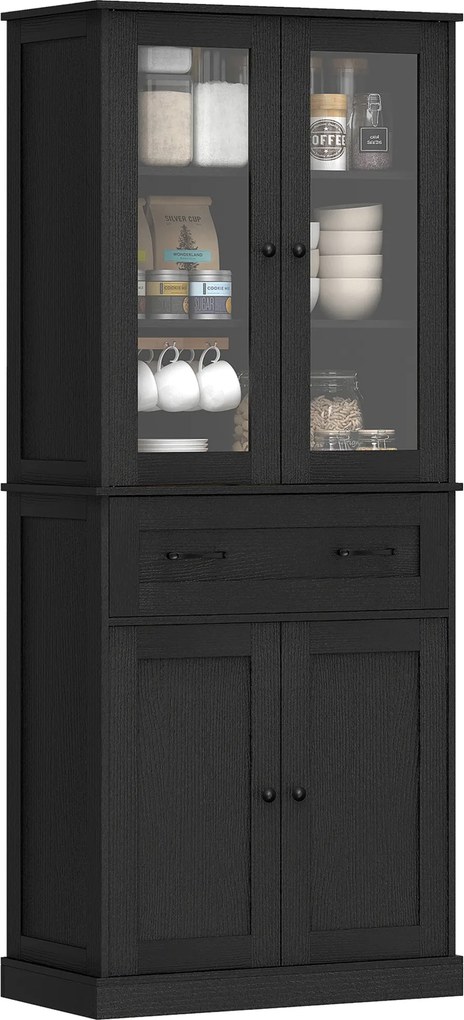 HOMCOM Szafka kuchenna, bufet, front akrylowy, szuflady, 76 x 40 x 182,5 cm, czarny | Aosom PL