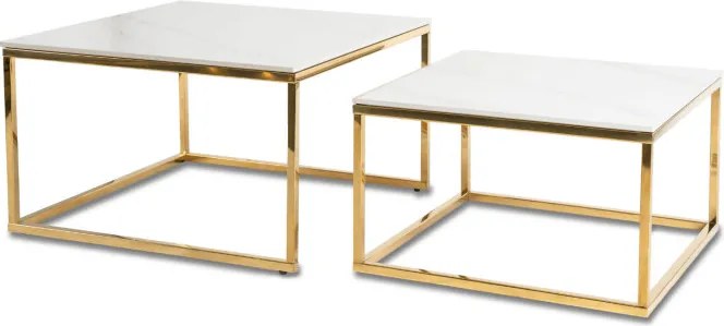 Zestaw Stolików Kawowych TENOR Biały Marmur/Złoty do Salonu Glamour