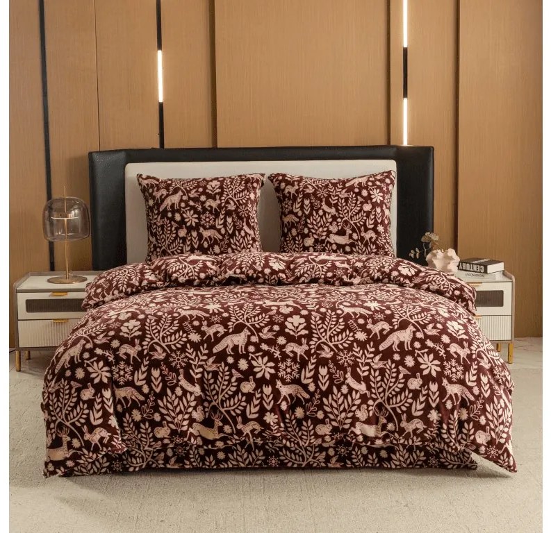 PrzytulneMieszkanie.pl PrzytulneMieszkanie.pl Pościel z mikropluszu FOREST ANIMALS burgund. Rozmiar pościeli: 80 x 80 cm | 135 x 200 cm