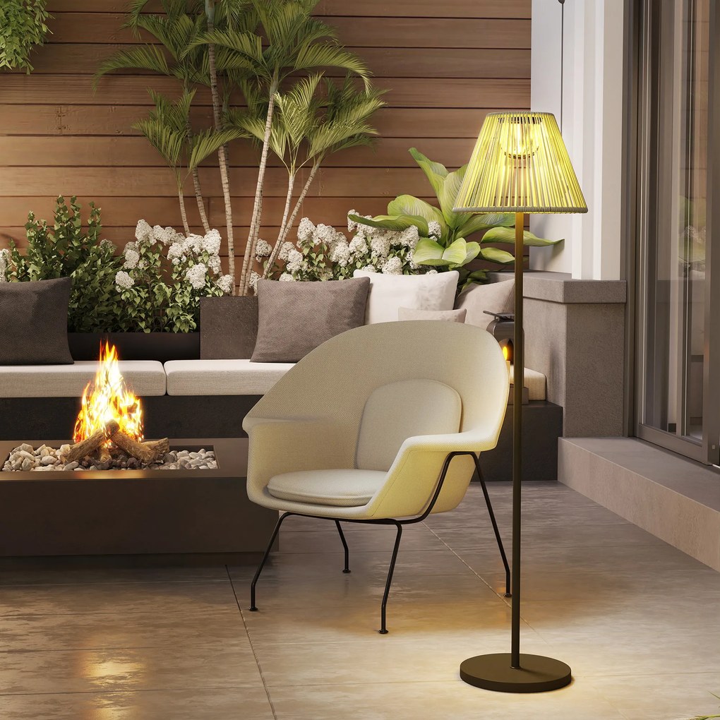 Outsunny Lampa solarna na stojaku Rattan z czujnikiem światła 25 LED Ø33 x 135 cm