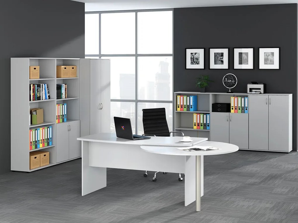 Biały komplet biurowych mebli z biurkiem zamykanych na kluczyk K8-Z57
