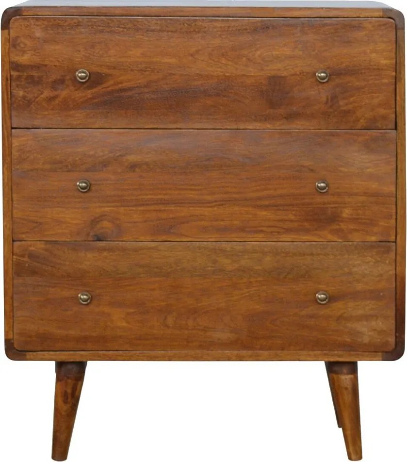 Ręcznie wykonane meble – Komoda Chestnut z zakrzywionymi bokami, 3 szuflady, brązowa