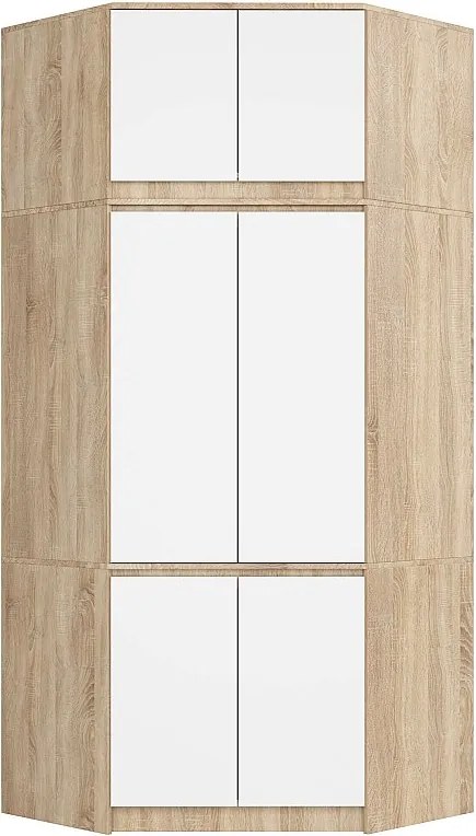 Szafa narożna z nadstawką AKORD S100 Dąb Sonoma 100 cm 6 drzwi kolor Biały mat 9 półek 100x50x235 cm