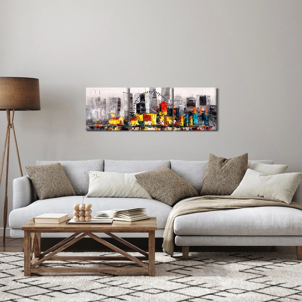 Obraz - Obraz przedstawiający duże miasto (z zegarem) (90x30 cm)