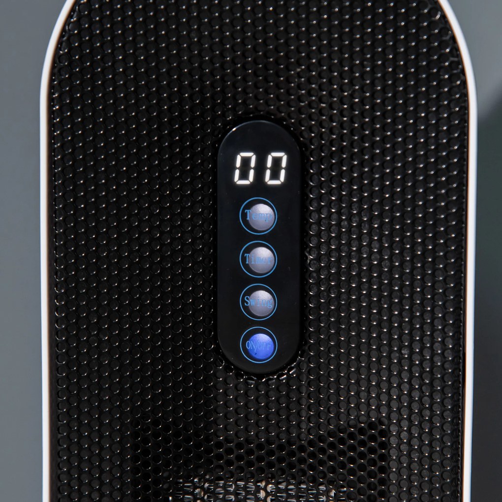 HOMCOM Grzejnik termoelektryczny 2000 Watt   Zdalne sterowanie 24-godzinny timer Oscylacja Metal, Plastik Biały + Czarny 21 x 21 x 63,5 cm