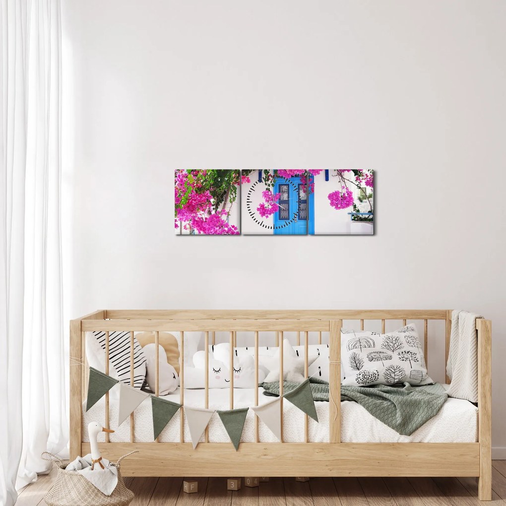 Obraz - Tradycyjny grecki dom (z zegarem) (90x30 cm)