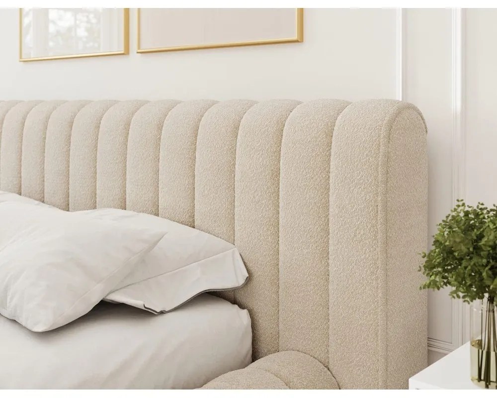 Beżowe tapicerowane łóżko dwuosobowe ze schowkiem ze stelażem 180x200 cm Carilla – ELTAP