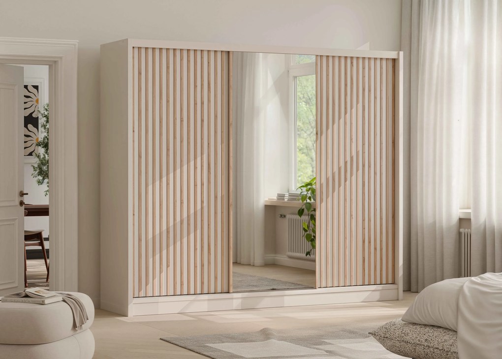 Szafa Przesuwna SORA 250 cm z Lustrem Szafa Trzydrzwiowa Kaszmir