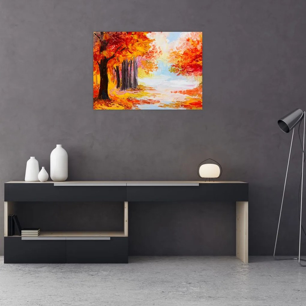 Obraz na szkle - Obraz na szkle olejny, kolorowa jesień (70x50 cm)