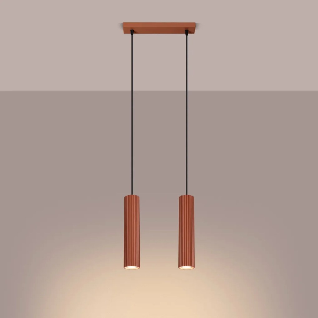 Lampa wisząca KARBON 2 ochra czerwona ryflowana SOLLUX  LIGHTING