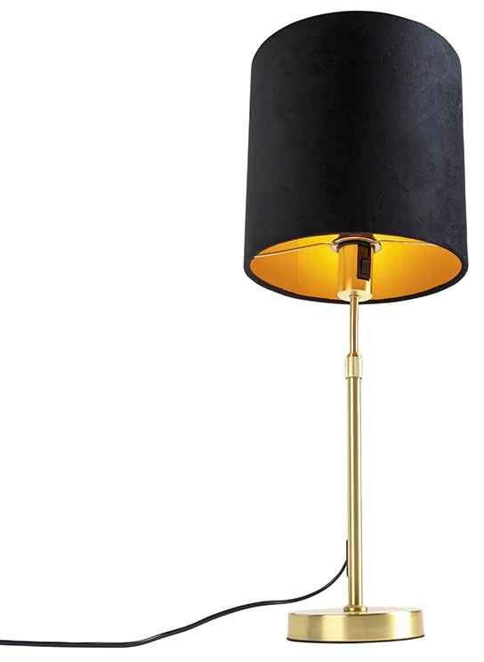Lampa stołowa złota/mosiężna z czarnym aksamitnym kloszem 25 cm - Parte Nowoczesny Oswietlenie wewnetrzne