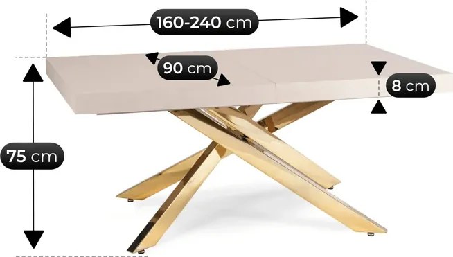 Stół Prostokątny Rozkładany HAMPTON 160-240 cm Kaszmir/Złoty do Jadalni Glamour