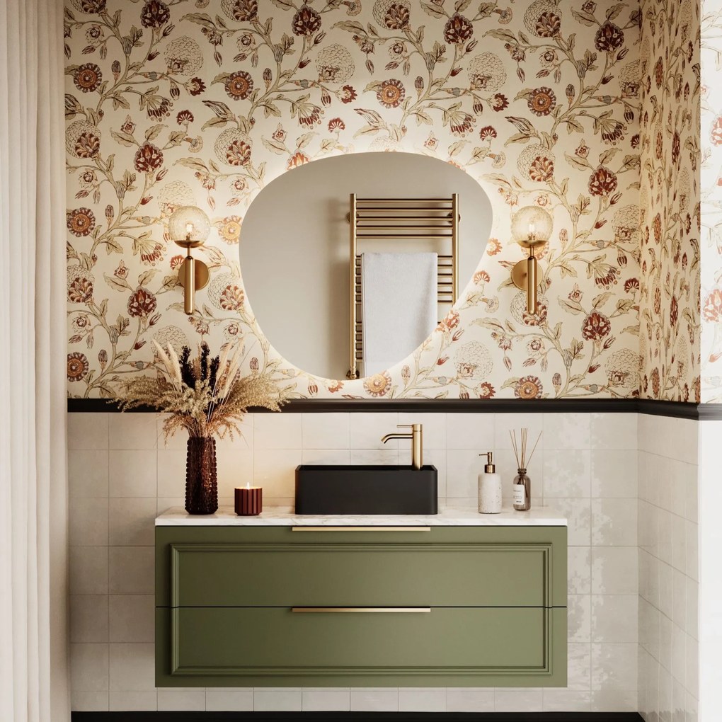 Lustro o nieregularnym kształcie oszlifowane podświetlane plama MOIRA LED | Różne rozmiary : Kolor tafli szkła - Grafit, Rozmiar - 70 x 64 cm