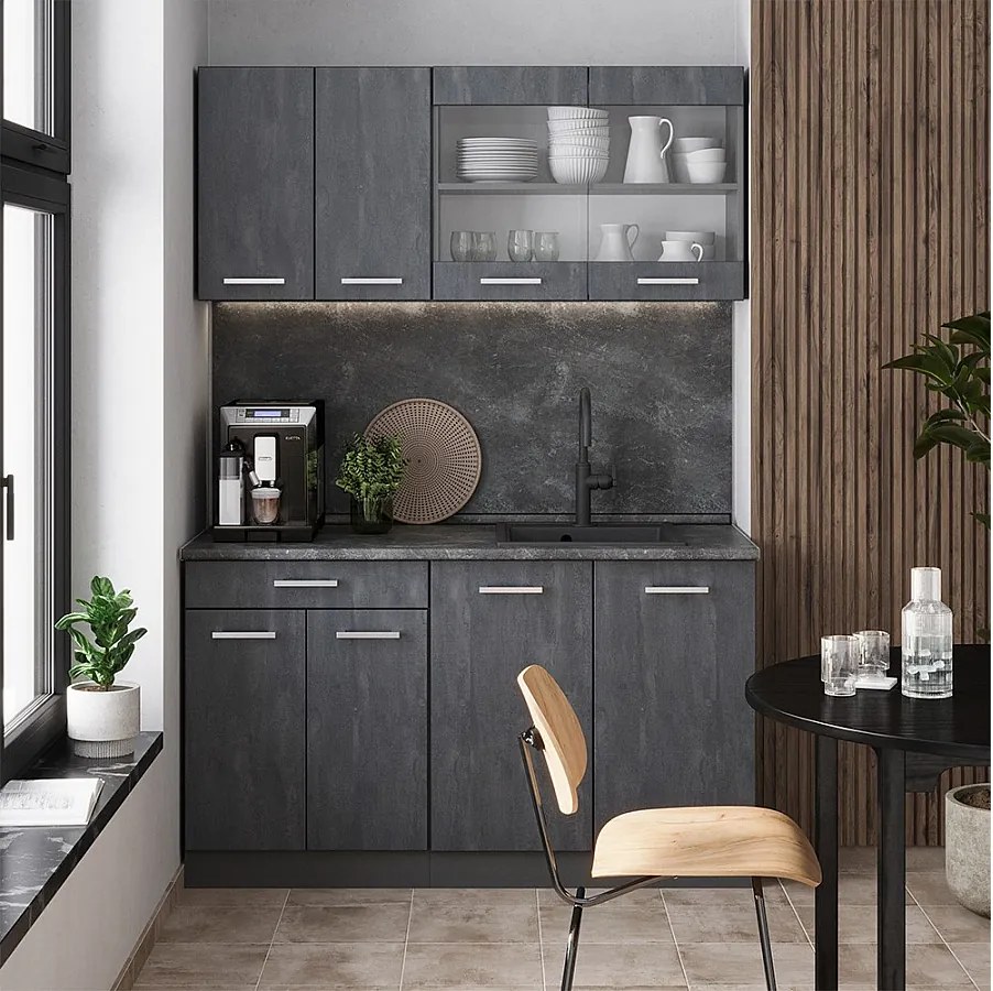 Pojedyncza kuchnia czarny beton/antracyt 140x60x81.6 r-line