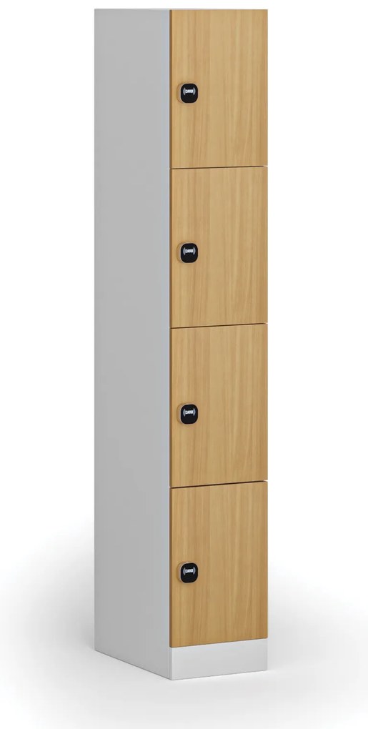 Szafka skrytkowa, 4 schowki, 1850 x 300 x 500 mm, demontaż, zamek RFID, drzwi laminowane, buk
