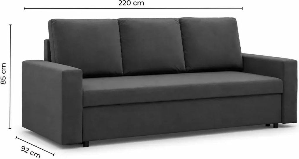 Kanapa Salty 3-osobowa z funkcją spania i pojemnikiem – nowoczesna, minimalistyczna
