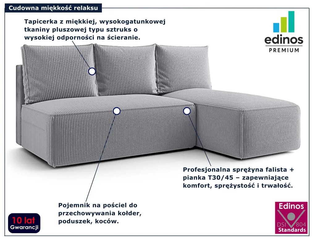 Jasnoszary narożnik rozkładany z pojemnikiem K5-N18