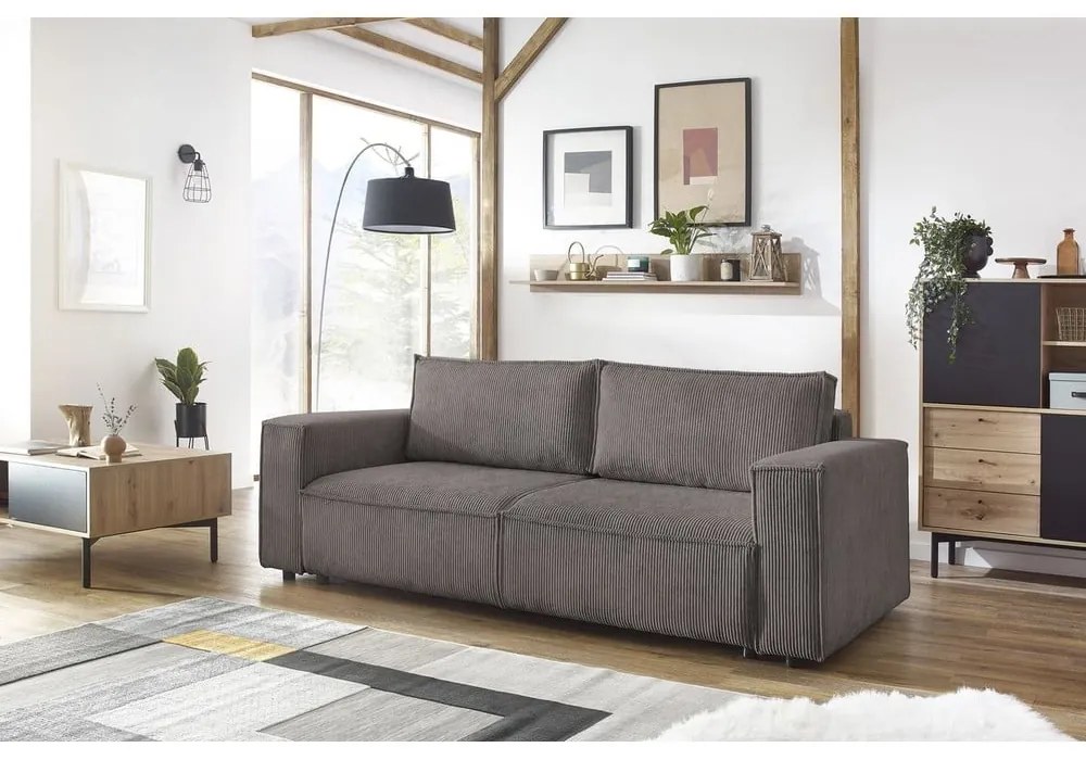Szarobrązowa sztruksowa rozkładana sofa 245 cm Nihad – Bobochic Paris