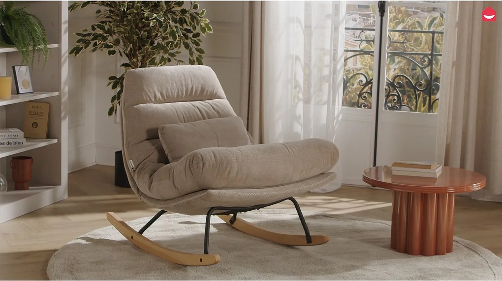 Fotel bujany z tapicerką taupe - RELIACO