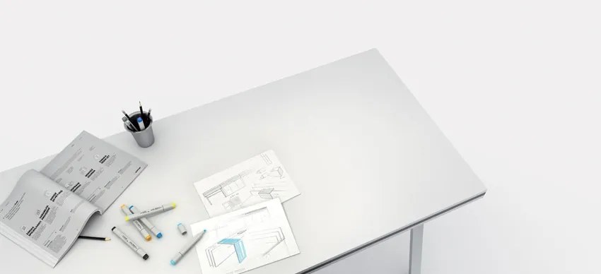 PLAN Biurko LAYERS, wysuwany środkowy blat, 170 cm, biały/szary