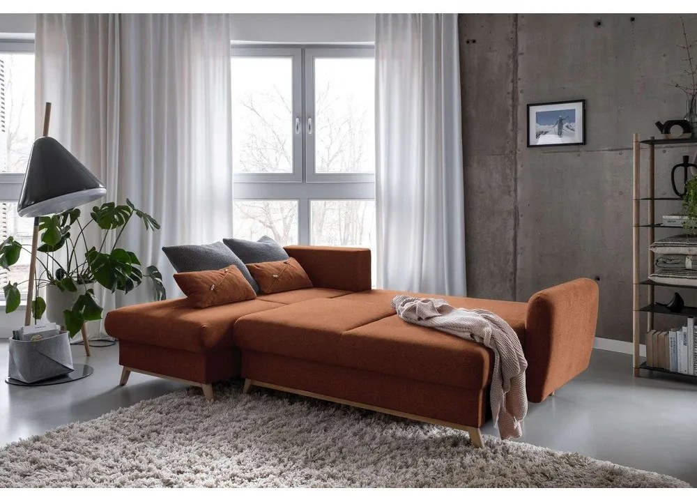 Ceglasty narożnik rozkładany Miuform Scandic Lagom, lewostronny