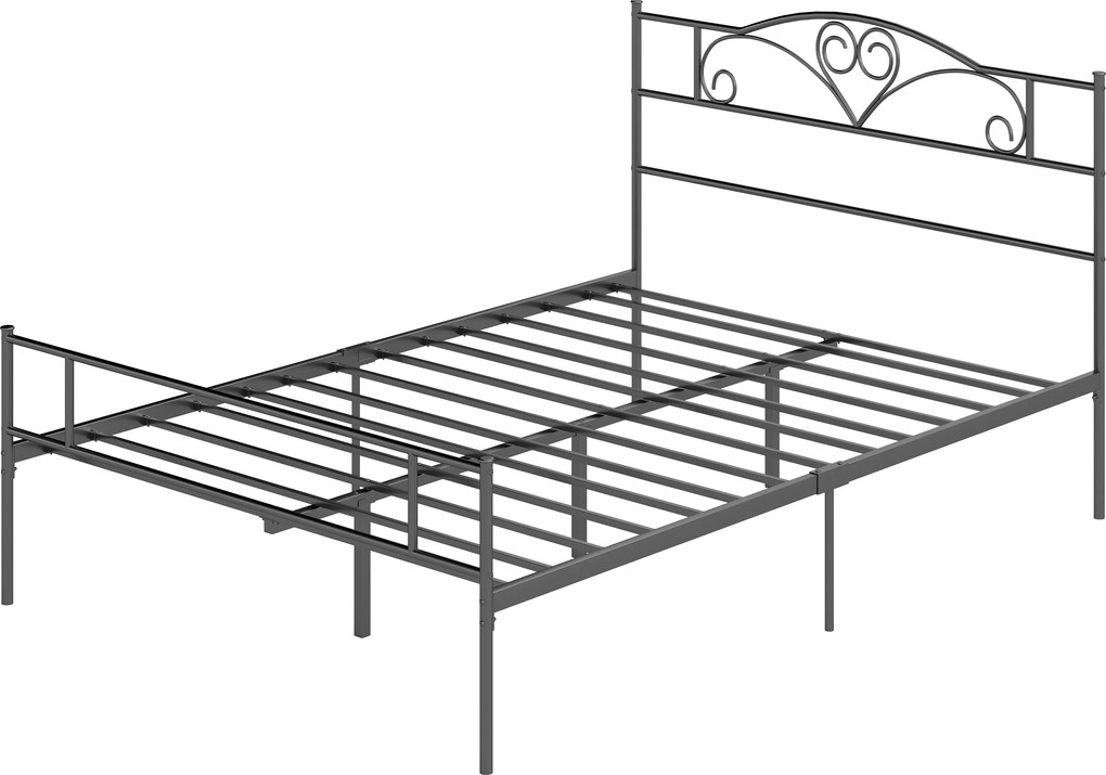 HOMCOM Rama łóżka metalowa z zagłówkiem, udźwig 300 kg, 145L x 211B x 106H cm, Schwarz