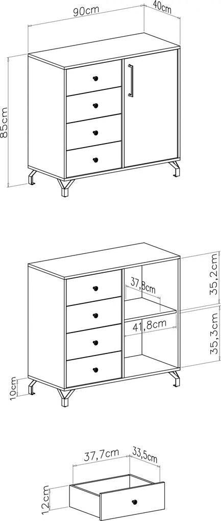 Komoda Anders 90 cm z szufladami - biały