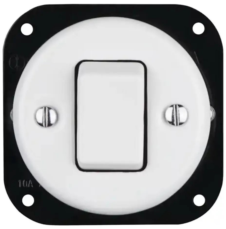 Bohemia-Design - Porcelanowy retro pojedynczy wyłącznik bez ramki nr 7 biały