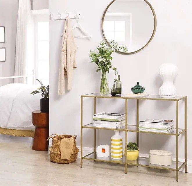 Złota wąska konsola w stylu glamour T2-P79