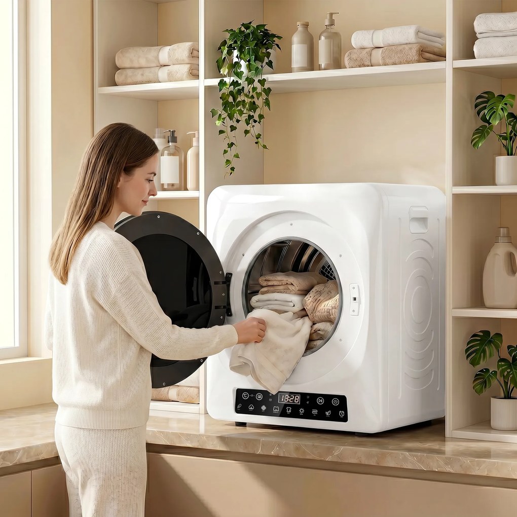 HOMCOM 1000 W kompaktowa suszarka wywiewowa z trybem Extra-suchy i ECO, ustawienia timera i temperatury, Biały | Aosom PL