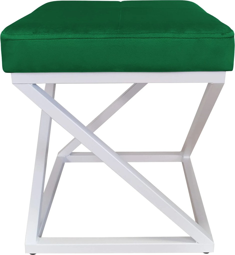 Pufa ZOA tkanina Welur loft ławka podnóżek metal : Kolor Stelaża - Biały, Kolor tkaniny - VELVET - MG25, Typ tkaniny - Velvet