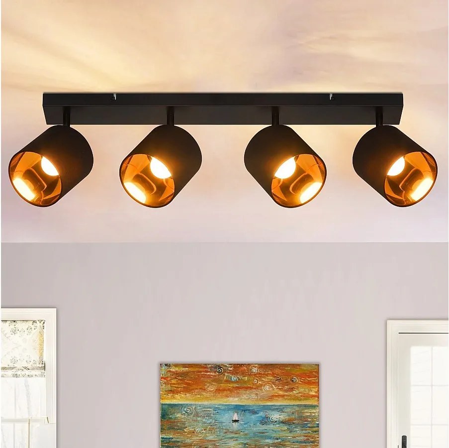 NETTLIFE 4 czarne reflektory sufitowe Vintage E14 obrotowe 350° maks. 25 W z ekranem z tkaniny do sypialni, korytarza, salonu (bez żarówki)