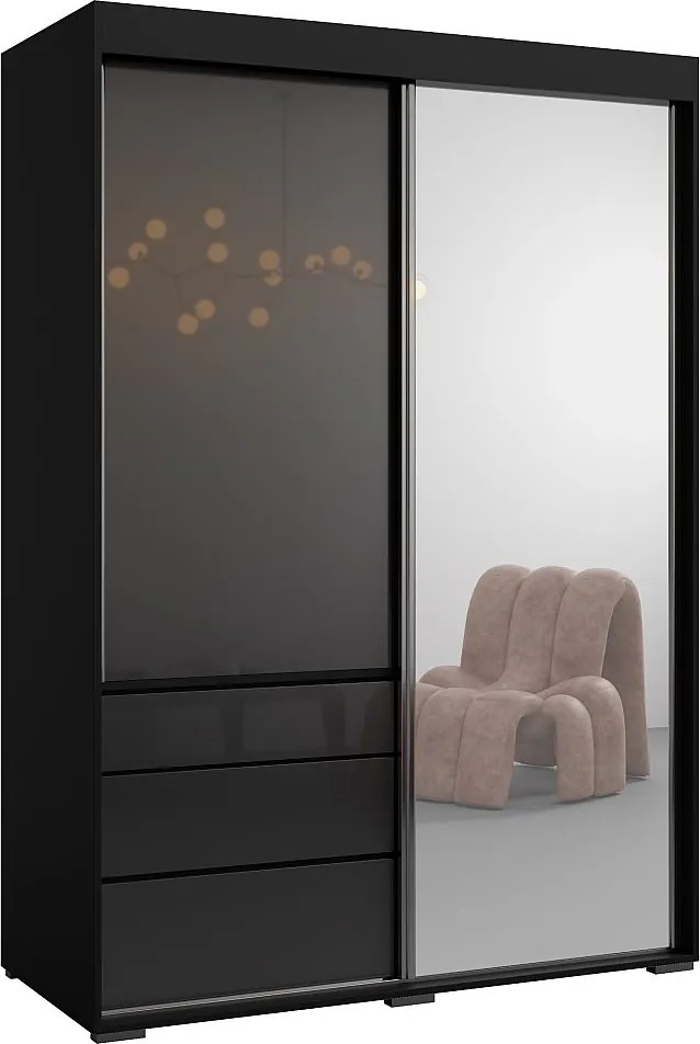 Szafa przesuwna z lustrem Torino 2D1L 140 Czarna (lacobel)