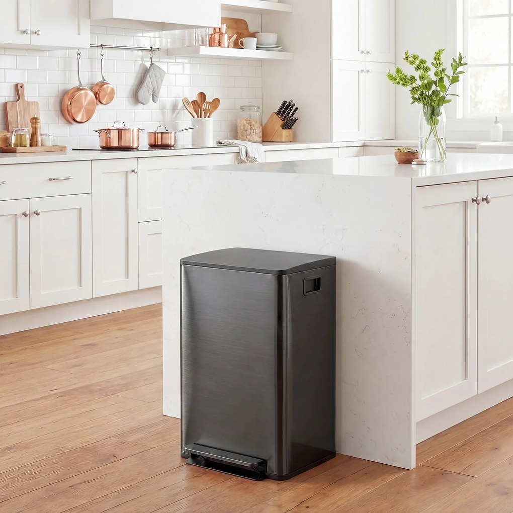 HOMCOM Kosz na śmieci z 2x30L komorami, pokrywa Soft-Close, odporny na odciski, stal nierdzewna, czarny | Aosom PL