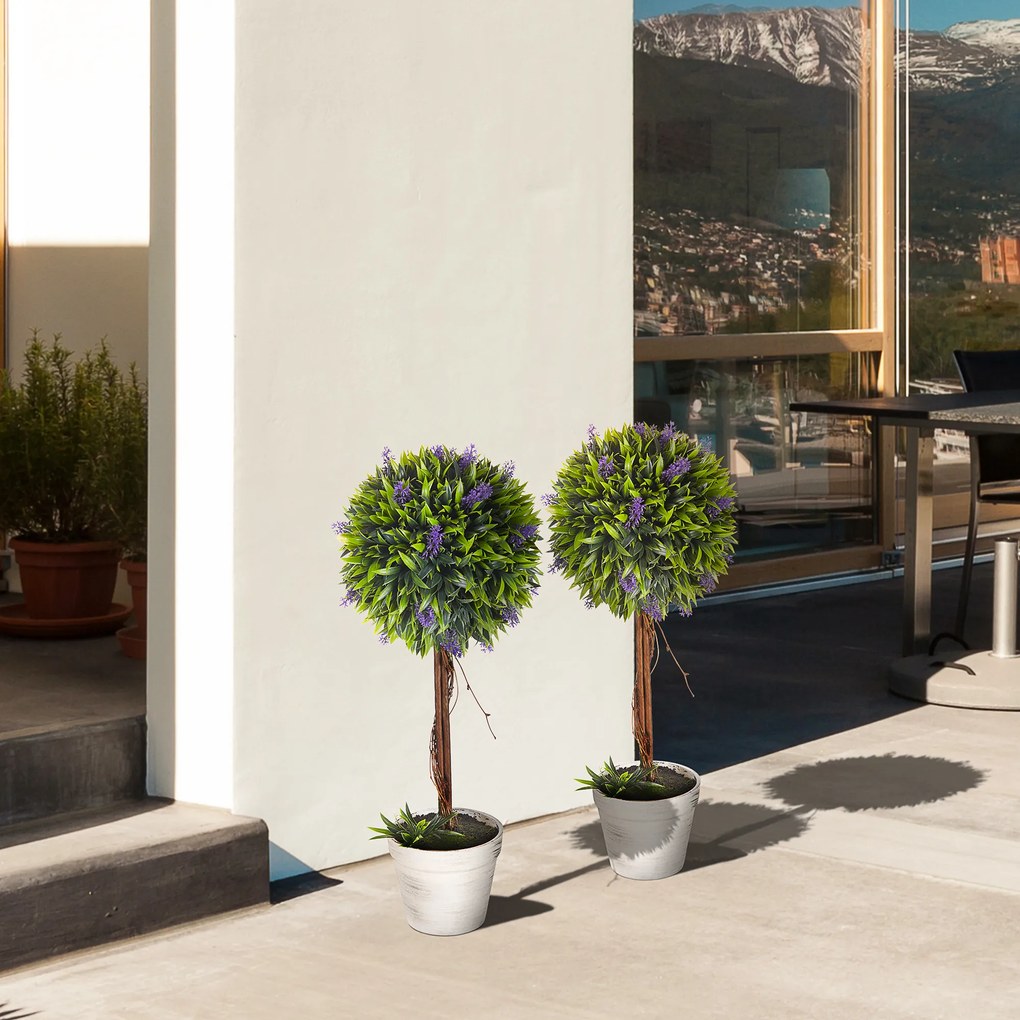 HOMCOM Zestaw 2 Sztucznych Roślin Lawenda 60cm Dekoracyjne Rośliny do Pokoju Zielony | Aosom PL