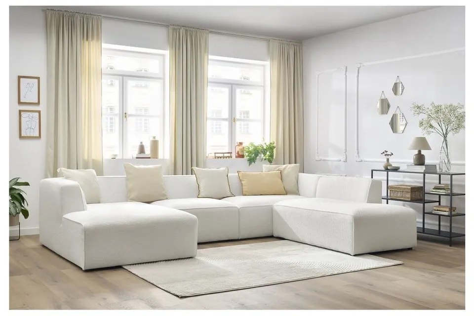 Biały narożnik modułowy z materiału bouclé (prawostronny/w kształcie litery U) Megeve – Bobochic Paris